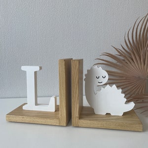 Sujetalibros de dinosaurios para habitación de niños, accesorios de decoración personalizados para guardería de bebés varones, sujetalibros para dormitorio, regalos con iniciales y letras de nombre