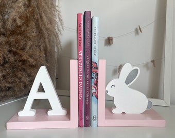 Bookend for Kids Room Personalised Baby Nursery Decor Bedroom Book End Decorations for Room First initial, bunny