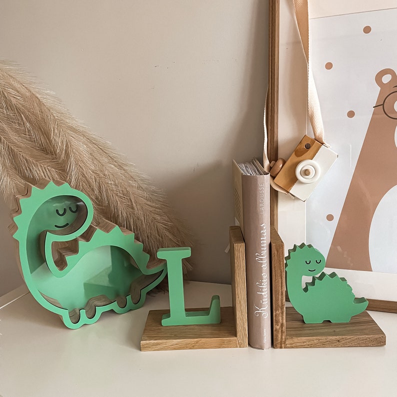 Dinosaur Bookends for Kids Room, Personalised Baby Boys Nursery Decor