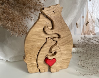 Holz Bär Familie Puzzle, Familie Andenken Geschenke, Tier Holzspielzeug, Hochzeitstag, Wohnkultur, Geschenk für Eltern, Laser graviert