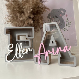 Hucha de madera con letras y nombre, huchas personalizadas para niños y niñas, regalo personalizado, decoración, regalos de cumpleaños, ventana transparente, única