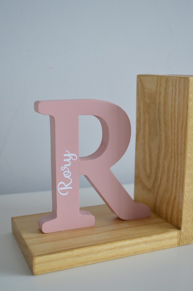 Personalized Baby book ends Pastel Pink Rainbow, Bookend for Kids Room,Baby girl Nursery Decor,Bedroom Book stands,First initial name letter zdjęcie 8