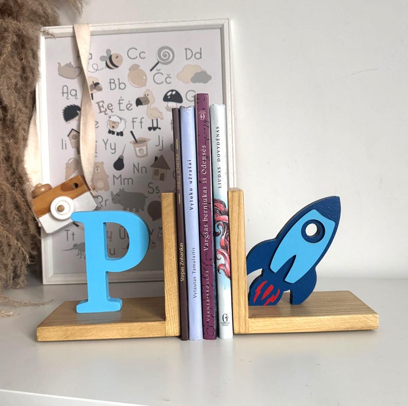 Rocket Bookends Rocket Bookends for Kids Room, Personalised Baby Boys Nursery Decor ...