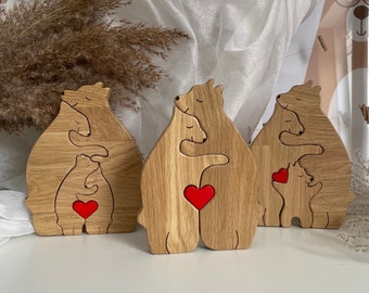 Wooden Bear Family Puzzle, Family Keepsake Gifts, Animal Wooden Toys, Wedding Anniversary, Home Decor, Gift for Parents, Laser Engraved