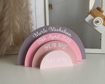 Personalised rainbow stacker, Pink nursery room decor, Baby girl gifts, 1st birthday newborn, Name wooden freestanding, Childrens bedroom