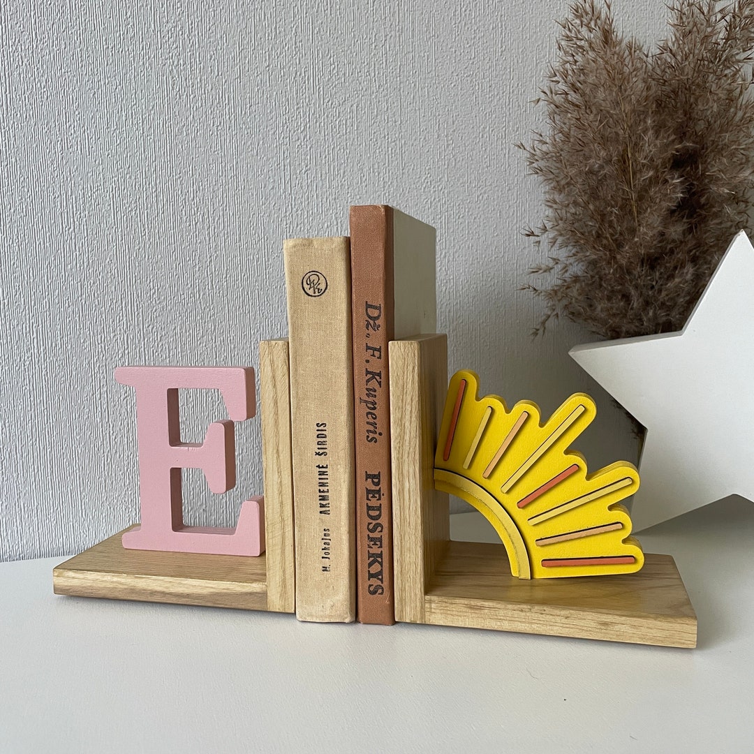 Personalized Baby Book Ends Sun, Solar Bookend for Kids Room,baby Girl or Boy Nursery Decor