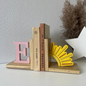 Personalized Baby book ends Sun, Solar Bookend for Kids Room,Baby girl or boy Nursery Decor, Bedroom Book stands, First initial name letter