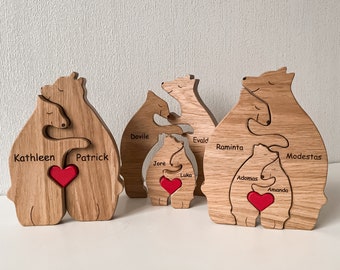 Holz Bär Familie Puzzle, Familie Andenken Geschenke, Tier Holzspielzeug, Hochzeitstag, Wohnkultur, Geschenk für Eltern, Laser graviert