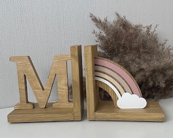 Pastel Rainbow Baby book ends Personalized Pink Bookend for Kids Room,Baby girl Nursery Decor,Bedroom Book stands,First initial name letter