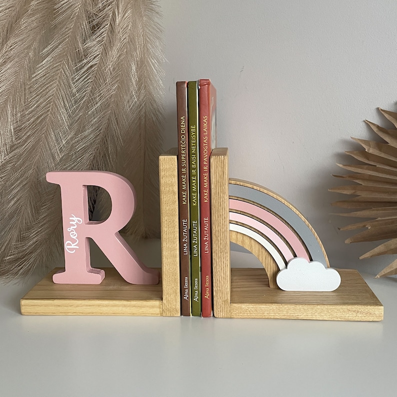 Personalized Baby Book Ends Pastel Pink Rainbow Bookend for Etsy
