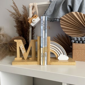 Sujetalibros para bebé personalizados, sujetalibros para habitación de niños, decoración de guardería de niña, decoraciones de soportes de libros para dormitorio, letra inicial del nombre, arcoíris