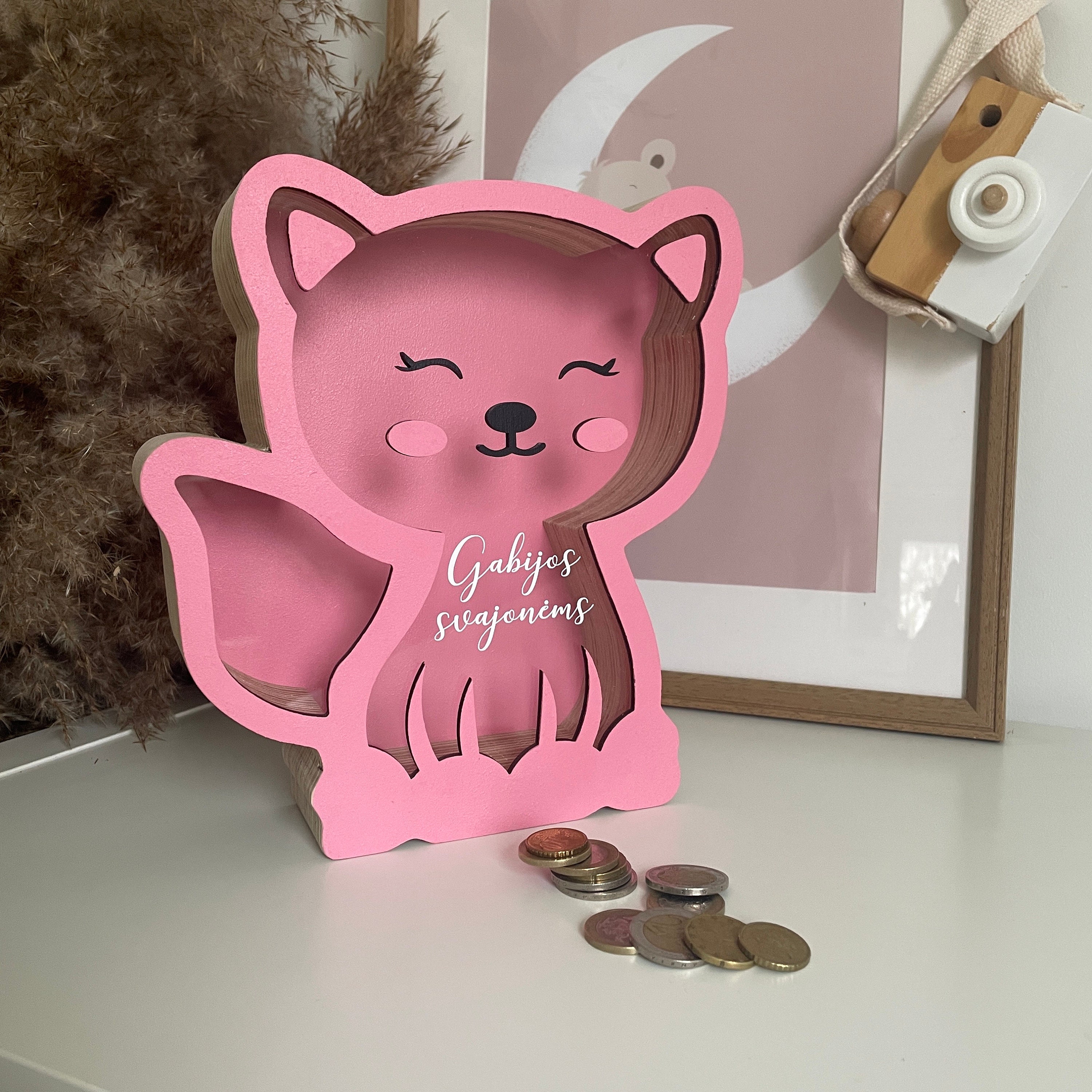 Hucha De Madera Con Gatos Y 3 Compartimentos - 23x15x6 Cm, Para Ahorrar, Comprar Y Regalar, Decoración Práctica