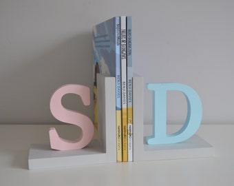 Personalized Baby book ends first initials,Bookend for Kids Room,Baby girl boy Nursery Decor,Bedroom Book stands, Name letter, Newborn gifts