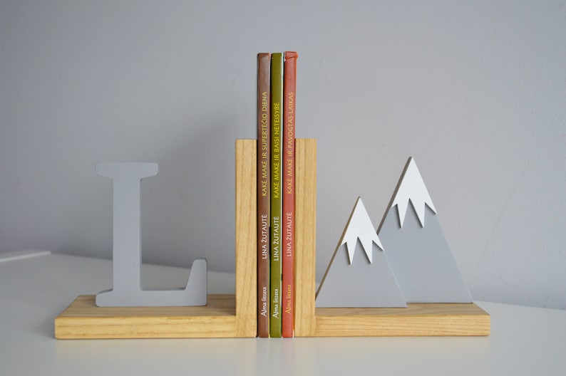 Left Bookend Bookends for Kids Room Mountains, Personalised Baby Nursery Decor ...