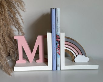 Personalized Baby book ends Pastel Pink Rainbow, Bookend for Kids Room,Baby girl Nursery Decor,Bedroom Book stands,First initial name letter