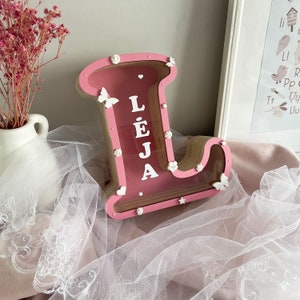 Alcancía de madera personalizada con letras para niños, tarro para monedas con nombre personalizado, alcancía de madera con letras del alfabeto, alcancía para primer cumpleaños, decoración de habitación de bebé