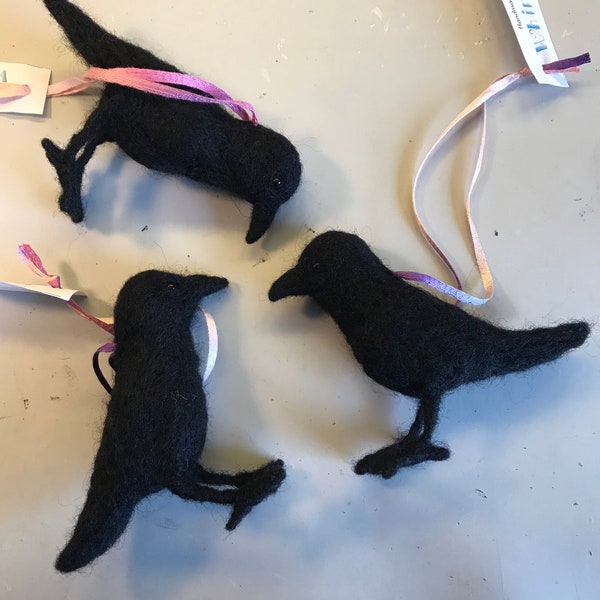 Needle Felted Crow Ornament