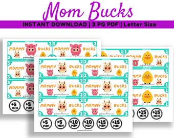 Mom Bucks, Mom Bucks Printable, Mommy Time Rewards, Reward Bucks, PDF