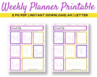 Weekly Planner, Printable Weekly Planner, Vertical Weekly Planner Printable, Instant Download