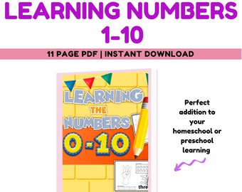 Numbers worksheet, numbers 1-10 learning worksheet, learning numbers, preschool worksheets, instant download