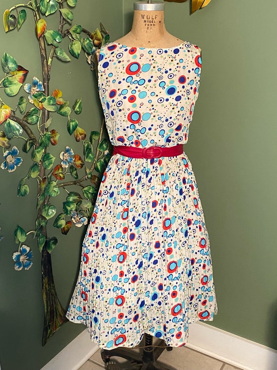 Vintage Atomic Polka Dot Pleated Dress