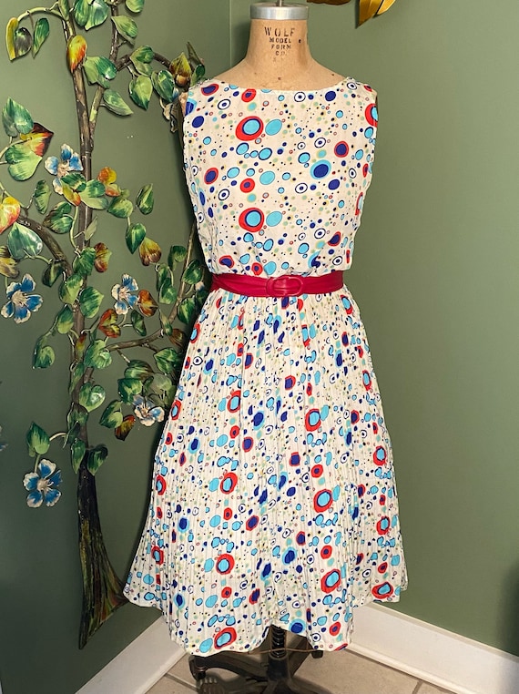 Vintage Atomic Polka Dot Pleated Dress