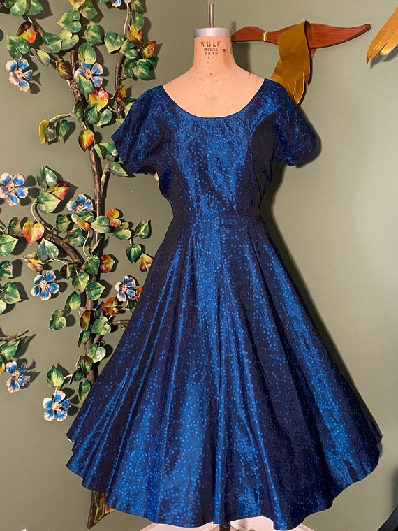 Beautiful Blue Brocade Vintage 1950’s Handmade Fit