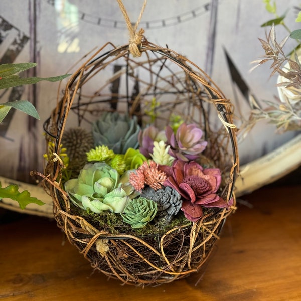 Succulents Hanging Orb Basket