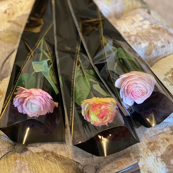 Roses in Gift Bag, Single Wood Roses, Gift, Forever Flowers