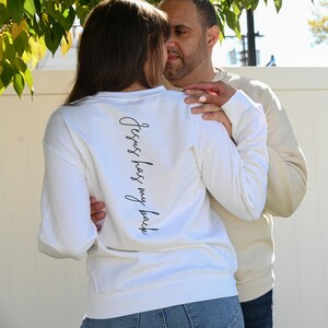 Jesus Has My Back - WOMEN&#39;S VERSION - Matching Couples Sweatshirt or Hoodie