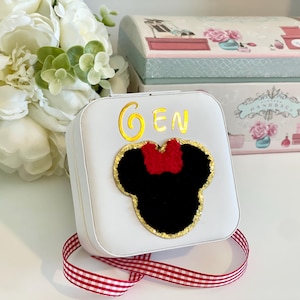 Pelle e VELLUTO - Scatola portagioie personalizzata Disney Mouse, custodia portagioie da viaggio, regalo per lei, regalo per figlia, regalo per amica, Natale, Natale