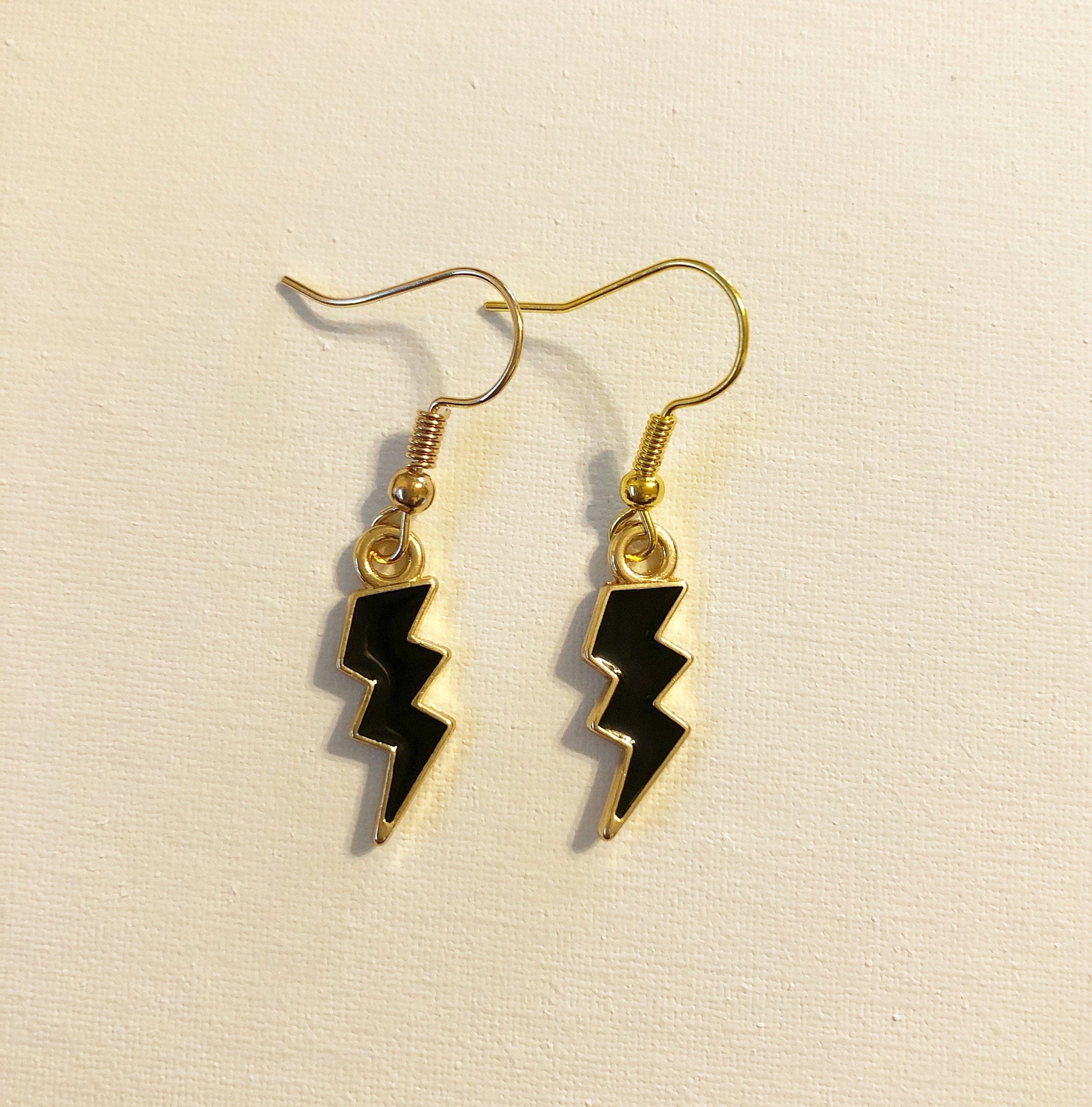 Gold Lightning Bolt Earrings Etsy
