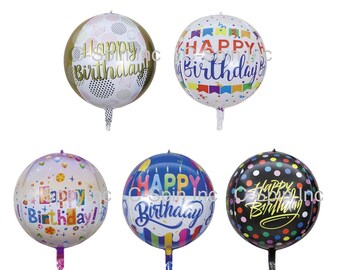 22 inch 4D Round Sphere Ball Foil Balloons Mylar Balloon Happy Birthday Party HBD Baby Shower White Silver Black Gold Color Kids Girl Boy