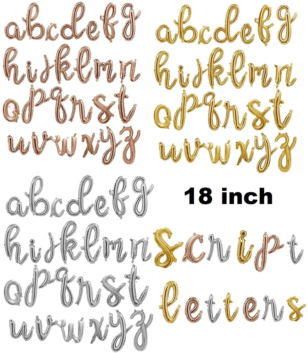 18 Inch Gold Silver Rose Gold Cursive Script Foil Letter Balloons ...