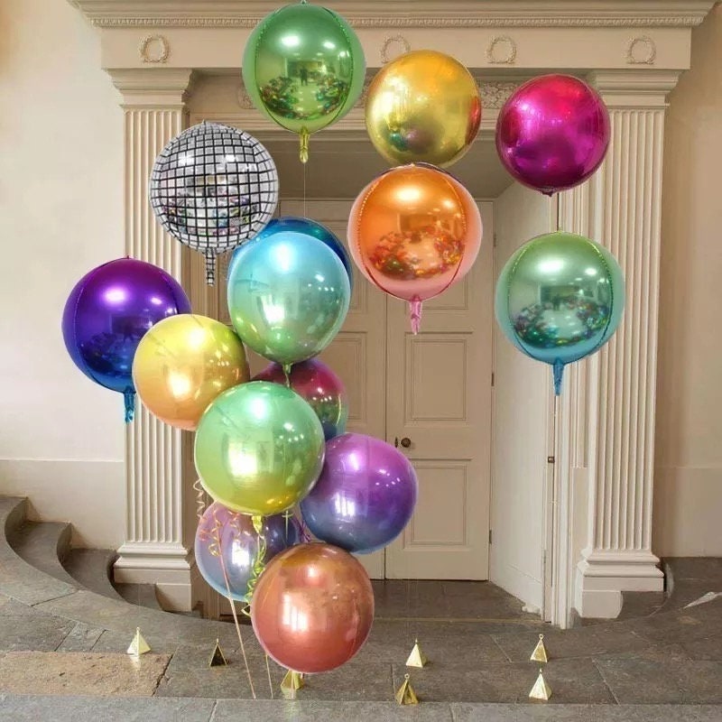 6pcs Large Disco Balloons for Disco Party Decorations, 4D Large 22 Inch  Round Metallic Silver Disco Foil Balloons for Birthday Party Decorations  and