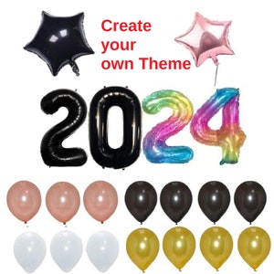 Create your own Theme  40 inch 2024 Big Balloon Combo New Year Graduation Prom Foil Number Balloons Floating w Helium Party Supplies