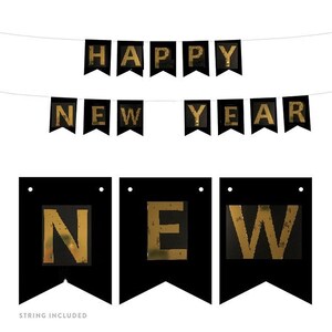 Ouro preto feliz ano novo banner w string hny 2021 bunting guirlanda crianças celebração foto tiro sinal decorações reutilizáveis