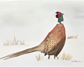 South Dakota Pheasant Watercolor | Ringneck Pheasant | Hunting | Outdoorsman | 4 x 6