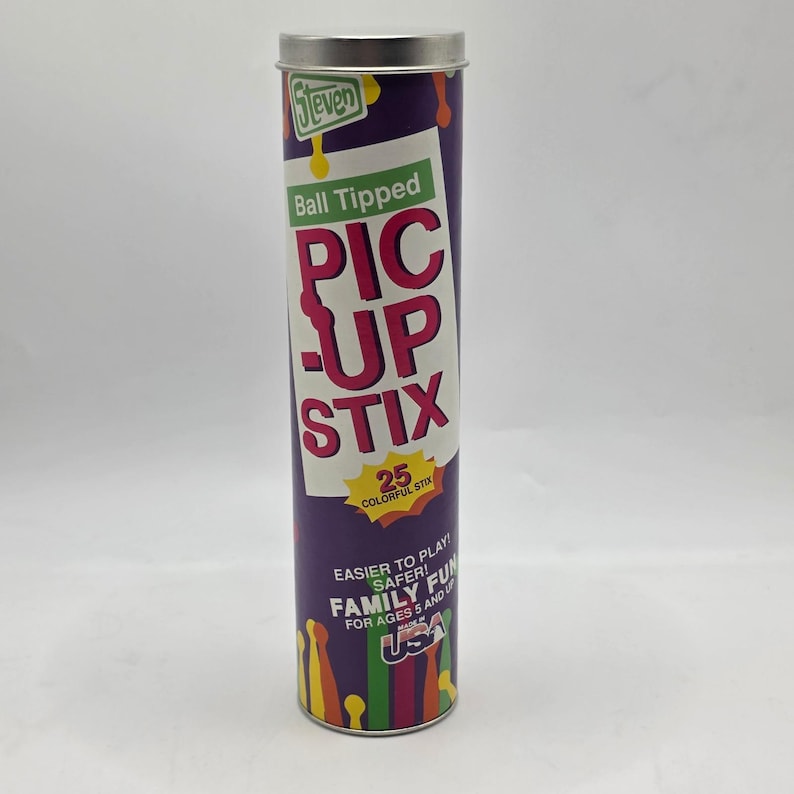 Vintage Pick Up Sticks Game Steven Pic Up Stix Metal Tube 1990 Complete 画像 1