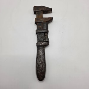 Vintage Adjustable Monkey Wrench Forged Iron Primitive Tool Rust Patina USA