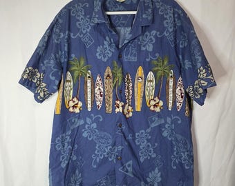 Vintage 1990s Winnie Fashion Hawaiian Shirt Mens XL Surfboard Print Hawaiian