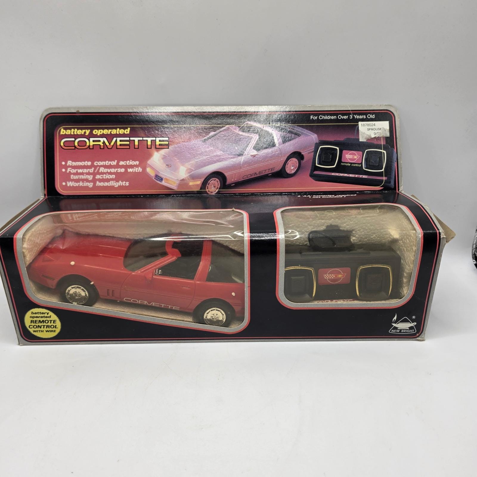 il_fullxfull.7947999395_d99c.jpg New Bright Corvette RC Car Kids Red 1985 Vintage No. 217 Wired Remote 80s Toy main image 0