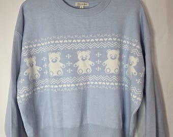 Vintage Orange Kiss Teddy Bear Knit Sweater Y2K Kitsch Soft Girl Top