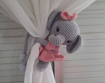 PATRÓN Inglés: Elefante para atar cortinas en crochet