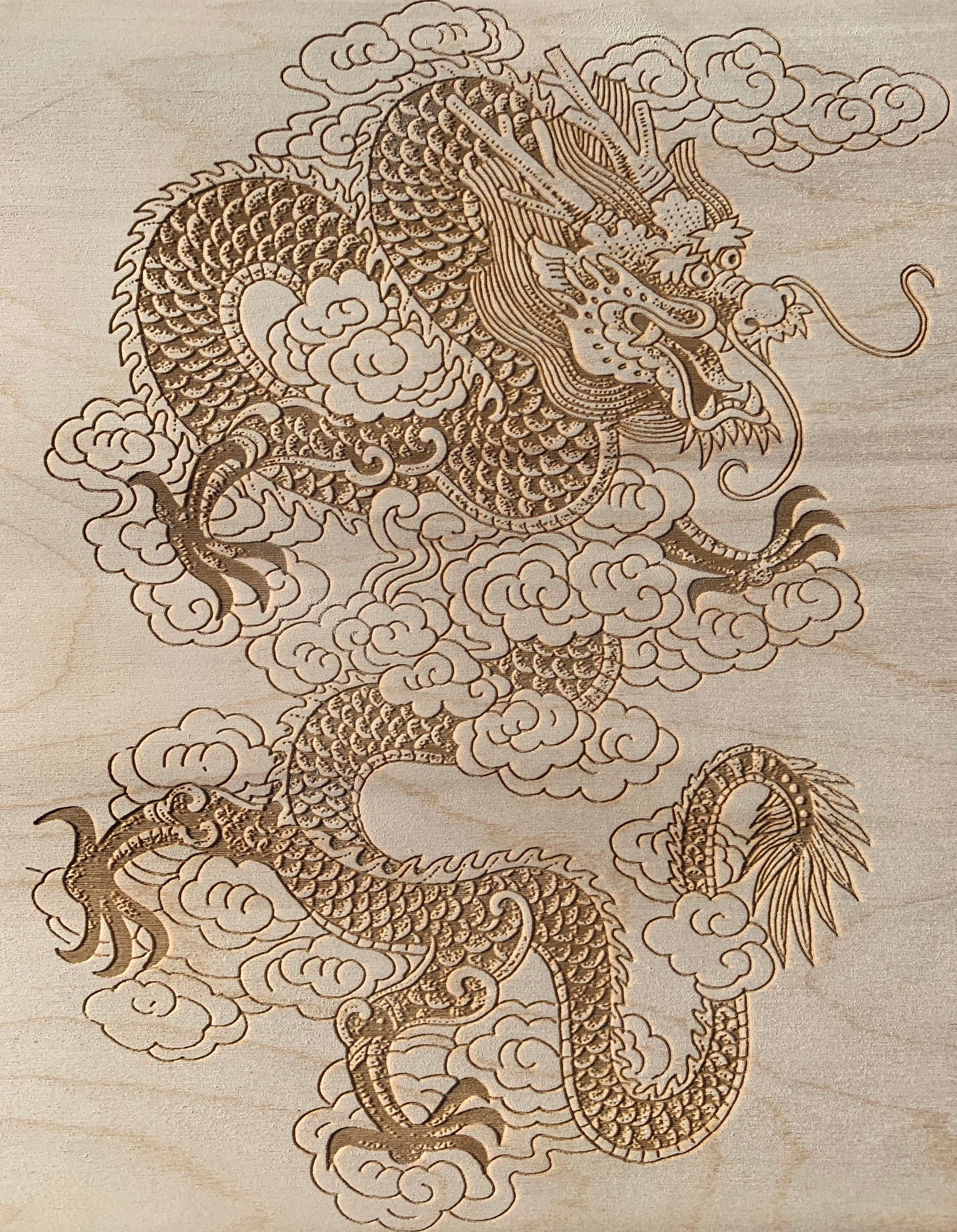 Japanese Dragon Wall Art Laser Engraved On Wood Beautiful Etsy