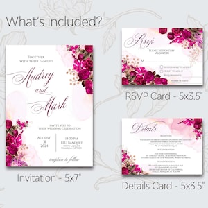 Magenta Floral HOCHZEIT INVITATION SET Download, Fuchsia Hochzeitseinladung, bearbeitbares & druckbares Set, Hochzeitseinladungspaket