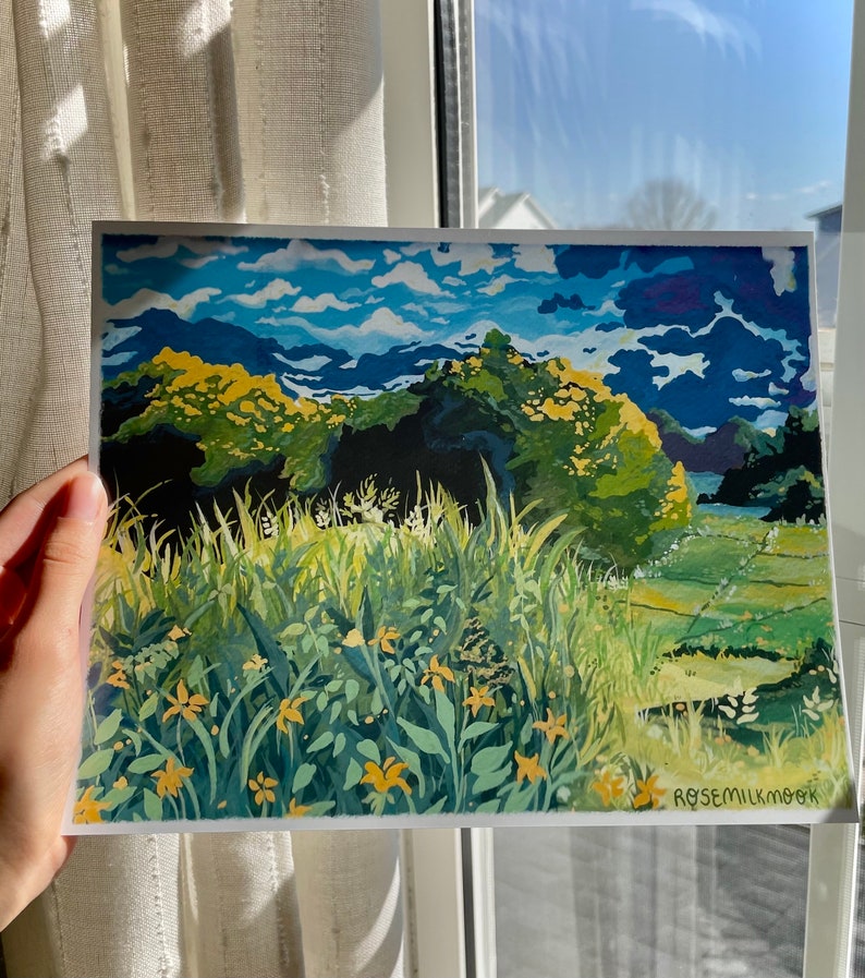 Ghibli Inspired Landscape Art Print: Anime Floral Wall Decor (8x10) image 1
