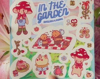 Cozy Cottagecore Waterproof Sticker Sheet, Cute Mushrooms Bees Picnic Stickers, Nature Journal and Scrapbook Supplies, Autumn sticker sheet