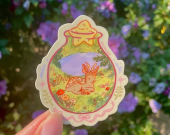 Cute flower sticker, Cottagecore Sticker -cute deer sticker- Laptop Water BottleHydroflask Kawaii Animal, Nature Sticker, Protect wildlife