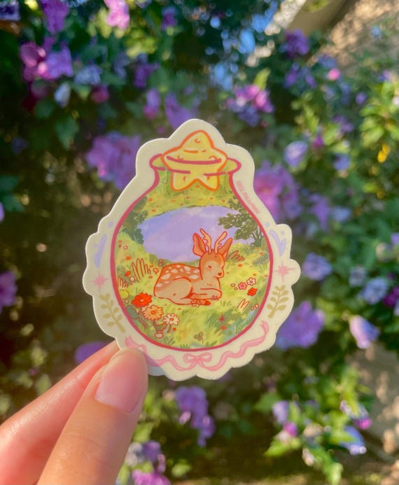 Cute flower sticker, Cottagecore Sticker -cute deer sticker- Laptop Water BottleHydroflask Kawaii Animal, Nature Sticker, Protect wildlife